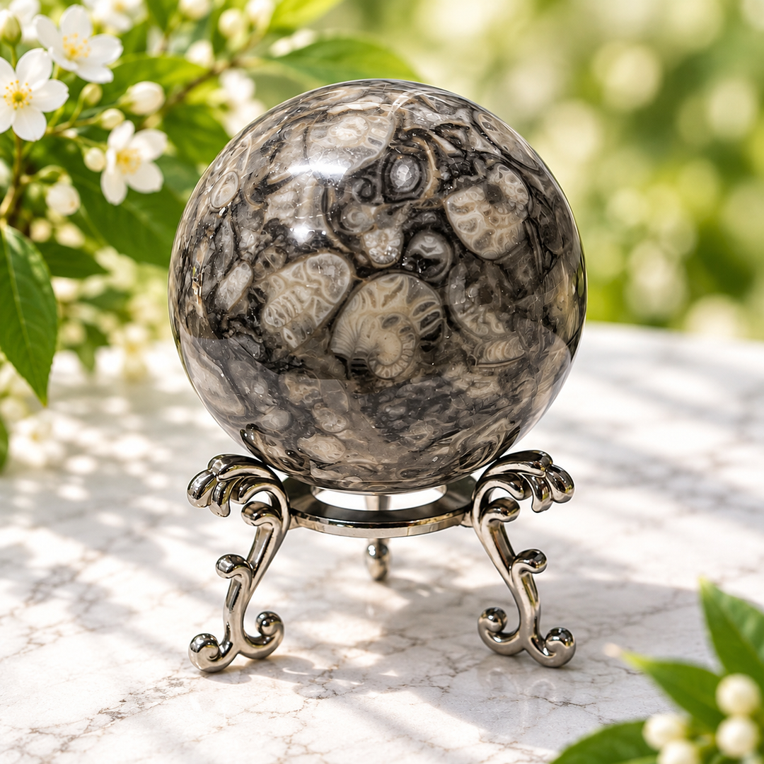 Sphere Fossil Agate on Stand