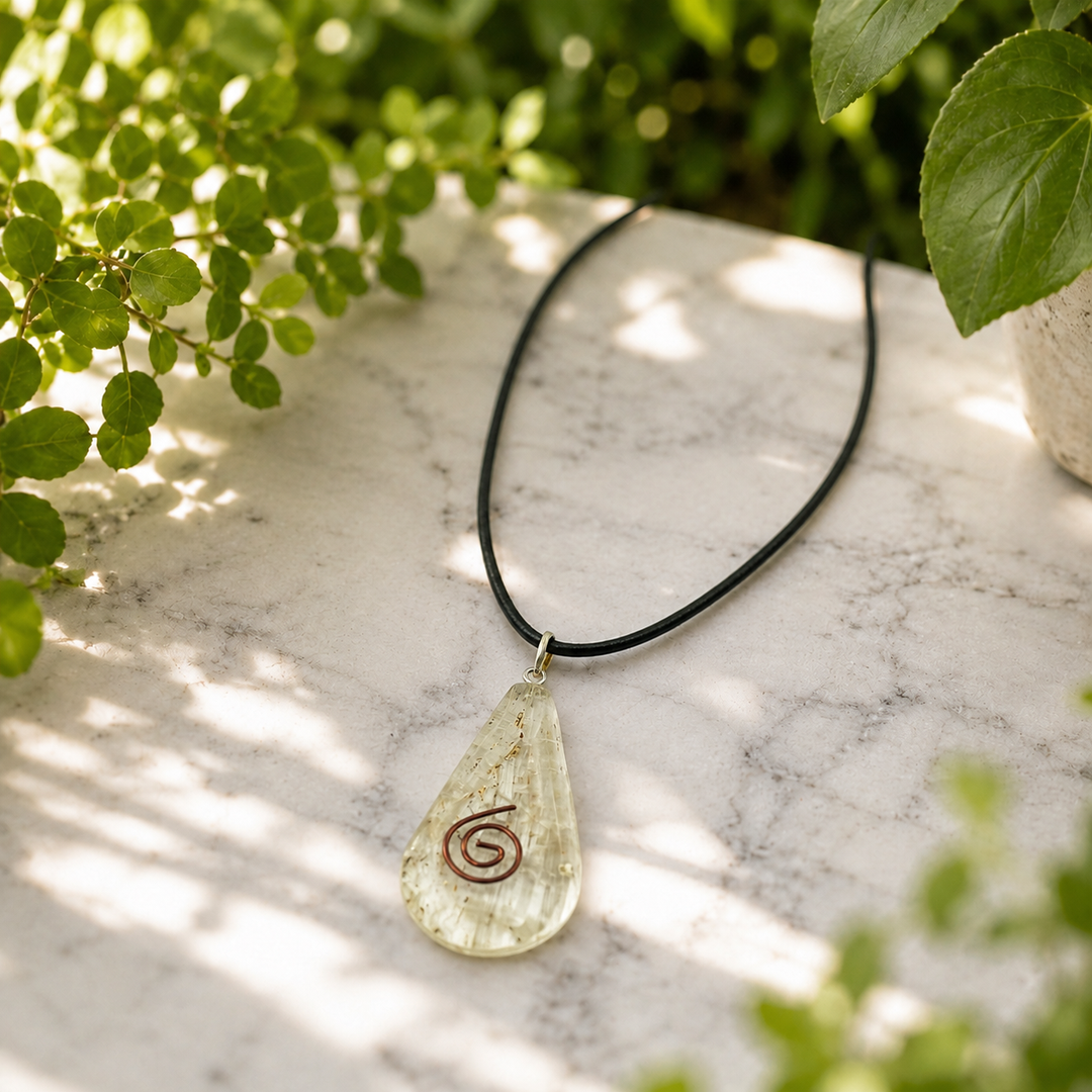 Necklace Selenite Orgonite Teardrop