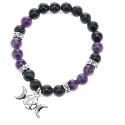 Bracelet Nuumite and Amethyst Triple Moon 8mm Beads | Carpe Diem With Remi