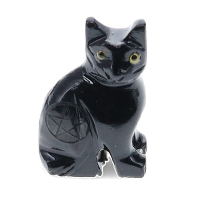 Black Onyx Cat Carving with Pentacle 3.7cm | Carpe Diem With Remi