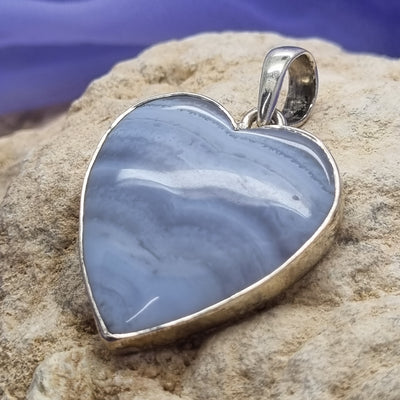 Pendant Blue Lace Agate Heart on Silver | Carpe Diem With Remi