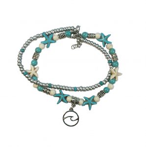 Anklet Blue & White Starfish with Wave Symbol | Carpe Diem With Remi
