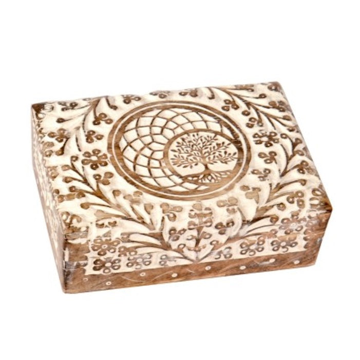 Box Tree of Life Carved White 18 cm