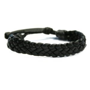 Bracelet Leather Plaited Tie Black