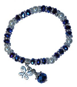 Bracelet Blue Gems and Pearls with Butterfly Charm