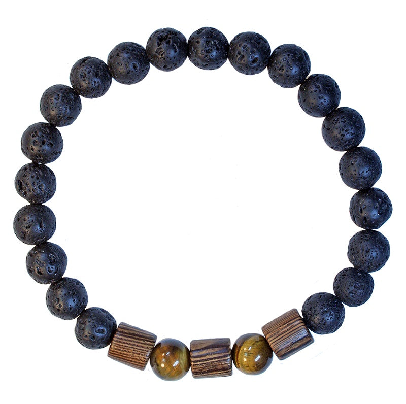 Bracelet Lava Bead Tiger Eye and Wood | Carpe Diem With Remi