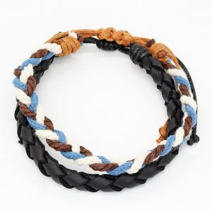 Bracelet Leather Black and Colourful 2 Piece Set