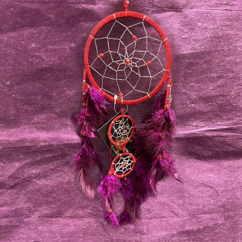 Dreamcatcher Red with Magenta Feathers 11.5 cm | Carpe Diem With Remi