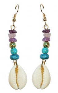 Earrings Cowrie Shell and Stones