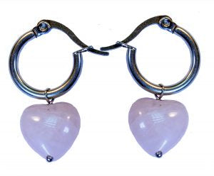 Earrings Rose Quartz Heart Hoops