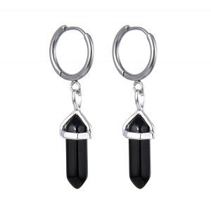 Earrings Black Obsidian Point Hoops 4.4 cm