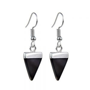 Earrings Black Obsidian Triangular Point