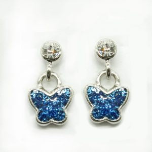 Earrings Blue Butterfly Glitter Studs