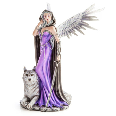 Angel in Purple Figurine with Wolf Companion | Carpe Diem With Remi