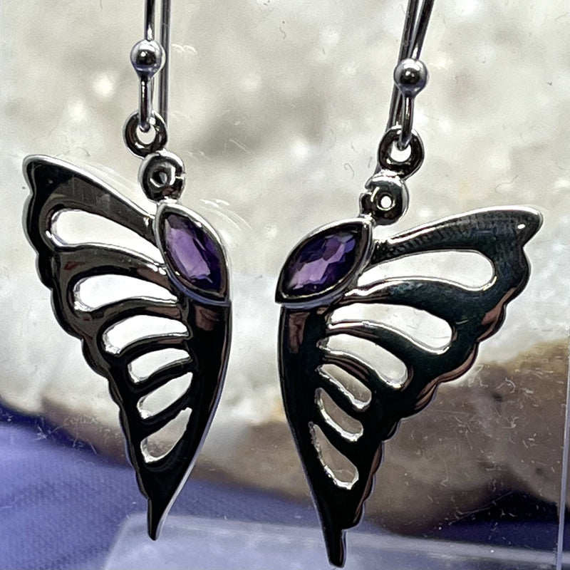 Earrings Amethyst Butterfly Wings 4.1 cm