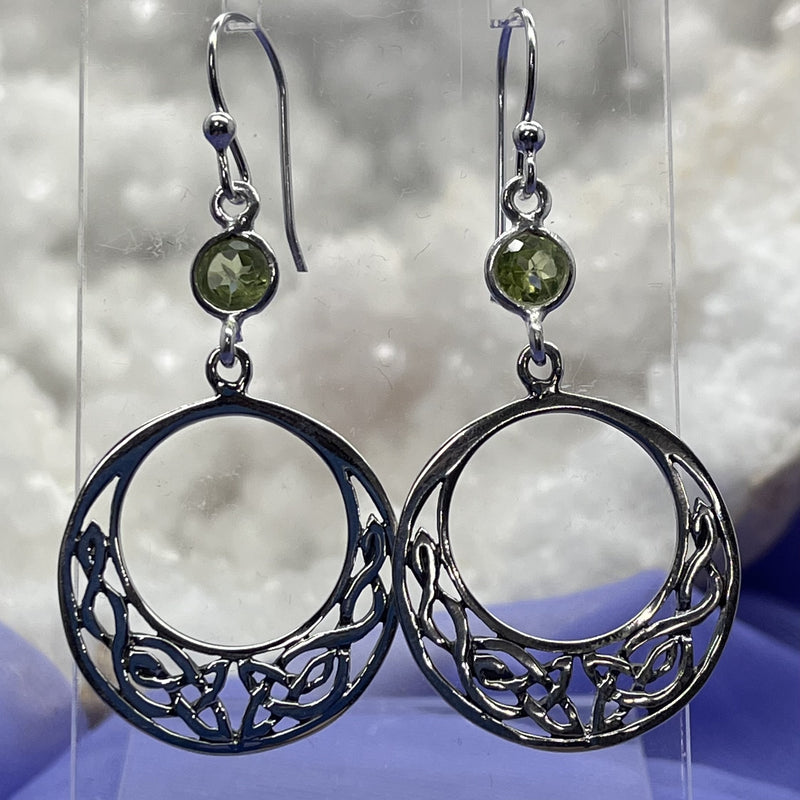 Earrings Peridot Round Celtic Moon