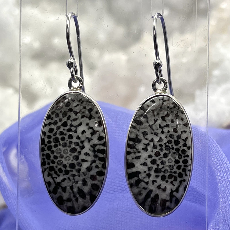 Earrings Black Coral Oval Drops 3.9 cm