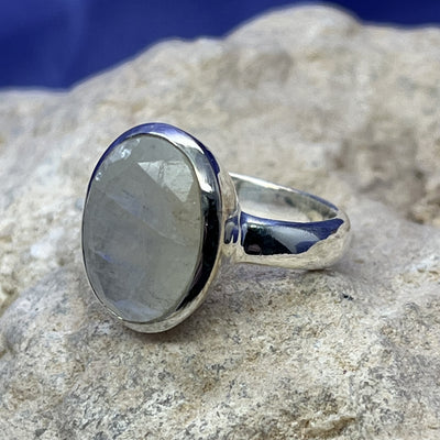 Ring Rainbow Moonstone Oval Faceted Size 7 | Carpe Diem With Remi
