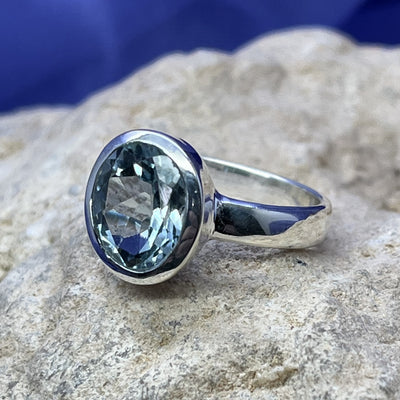 Ring Blue Topaz Oval Faceted Thick Band | Carpe Diem With Remi