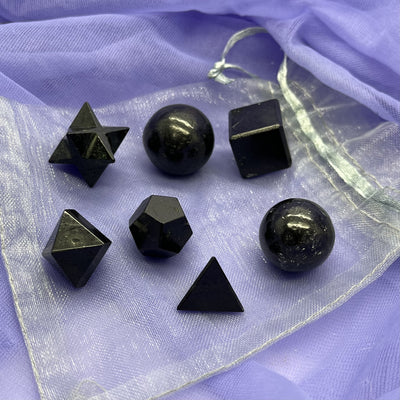Black Tourmaline Sacred Geometry Set 7 Mini Pieces | Carpe Diem With Remi