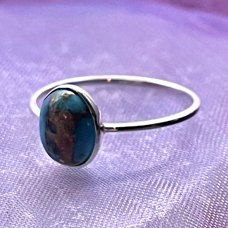 Ring Copper Turquoise Oval 0.8 cm