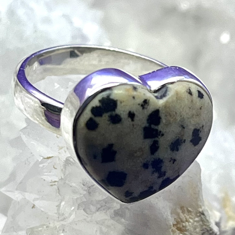 Ring Dalmation Jasper Heart 1.3 cm