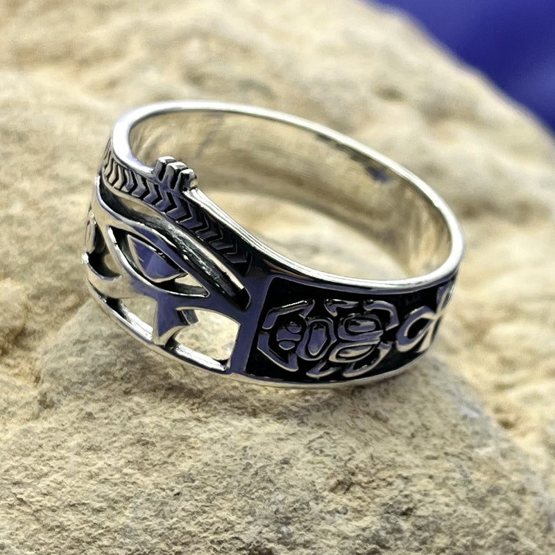 Ring Eye of Horus with Scarab and Ankh