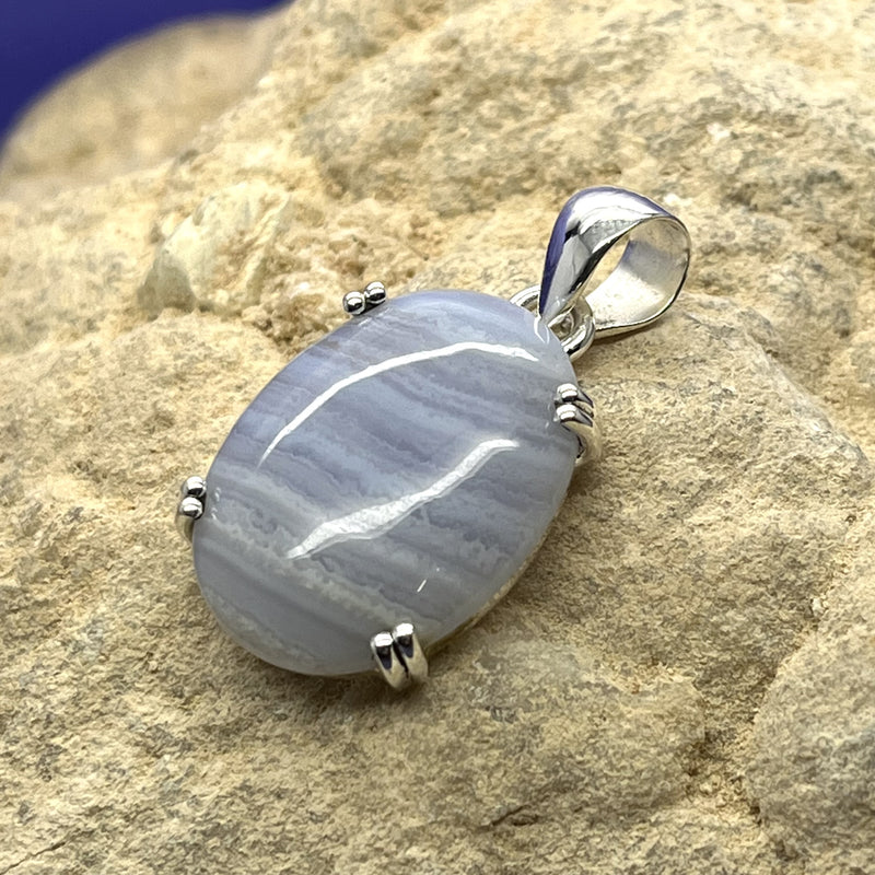 Pendant Blue Lace Agate Oval with Claws