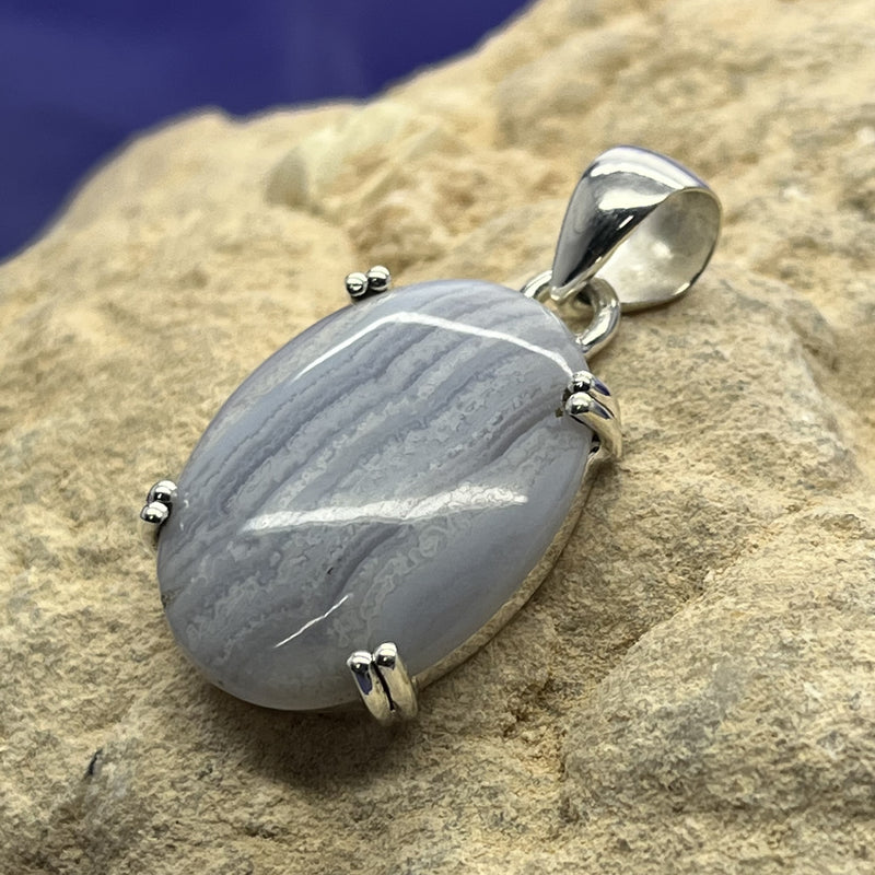 Pendant Blue Lace Agate Oval with Claw