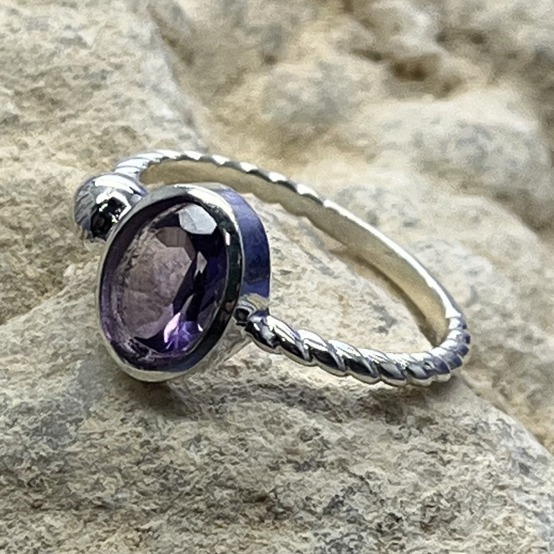 Amethyst Ring Faceted Oval Petite