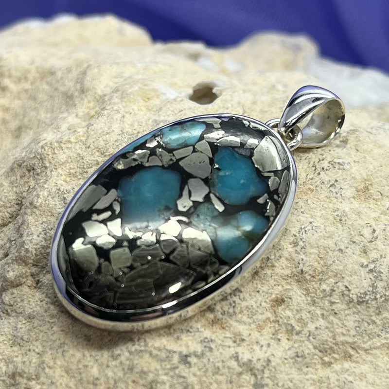 Pendant Pyrite with Turquoise Oval 4.1 cm