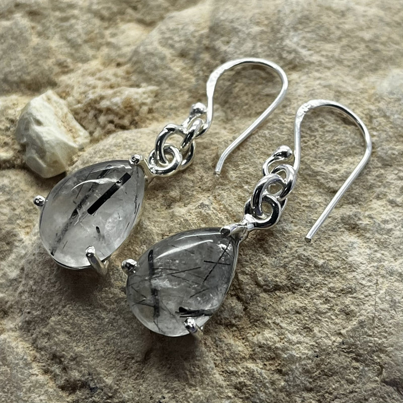 Earrings Tourmalinated Quartz Teardrop with Claw