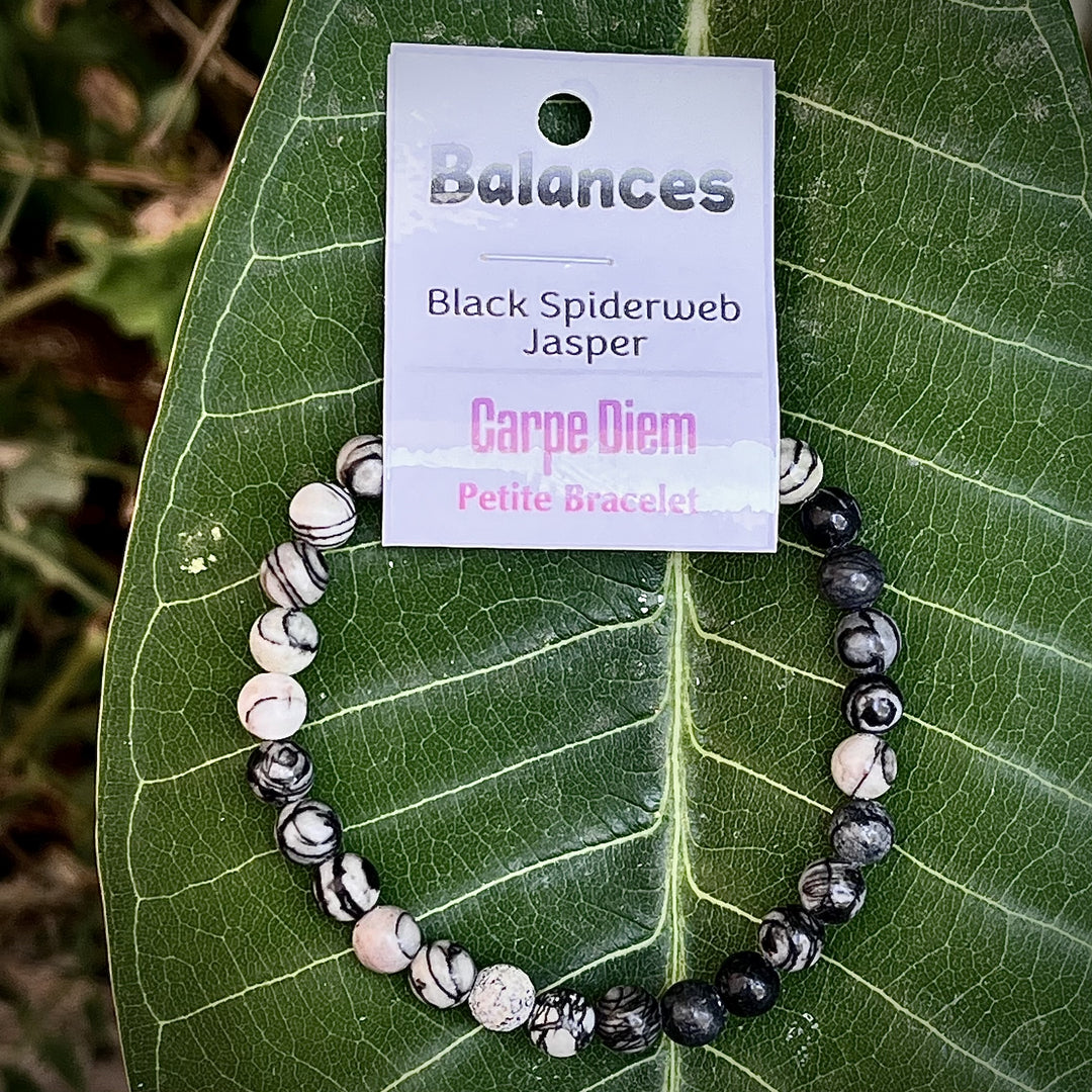 Bracelet Black Spiderweb Jasper Balances Petite 6mm Beads
