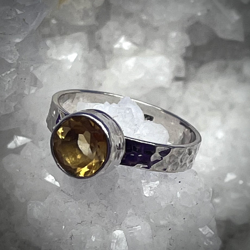 Ring Citrine Round Faceted 0.9 cm Size 9
