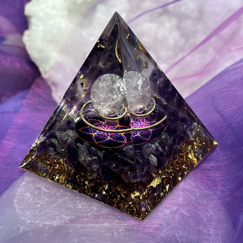 Pyramid Orgonite Sphere Rose Quartz Mandala 6.0 cm