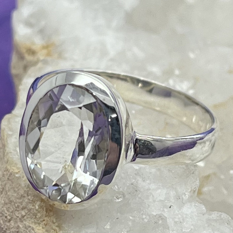 Ring Clear Quartz Oval Faceted 1.40 cm