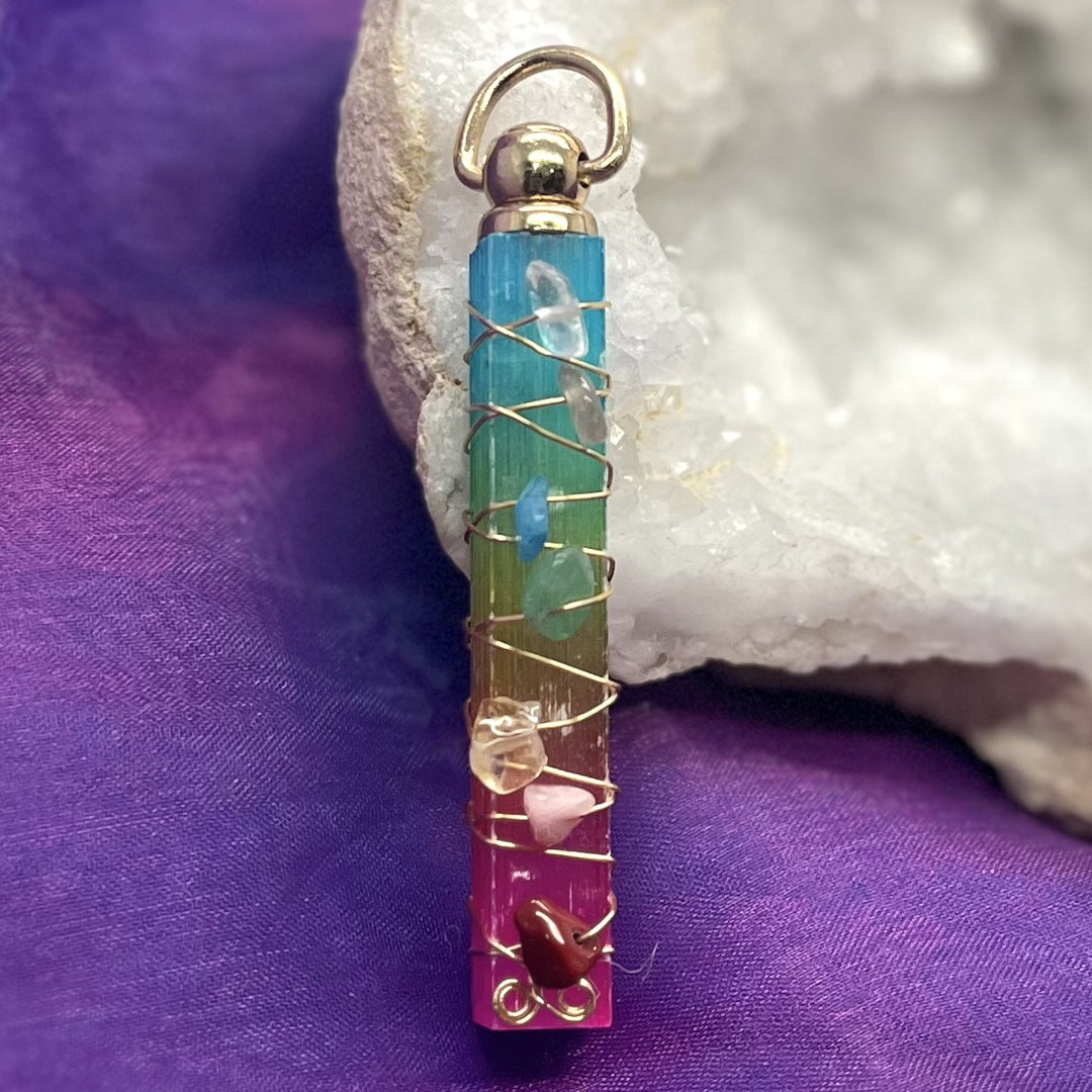 Pendant Rainbow Selenite with Chakra Stones 8 cm