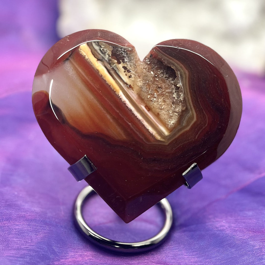 Heart  Carnelian with Druzy On Stand 9.1 cm