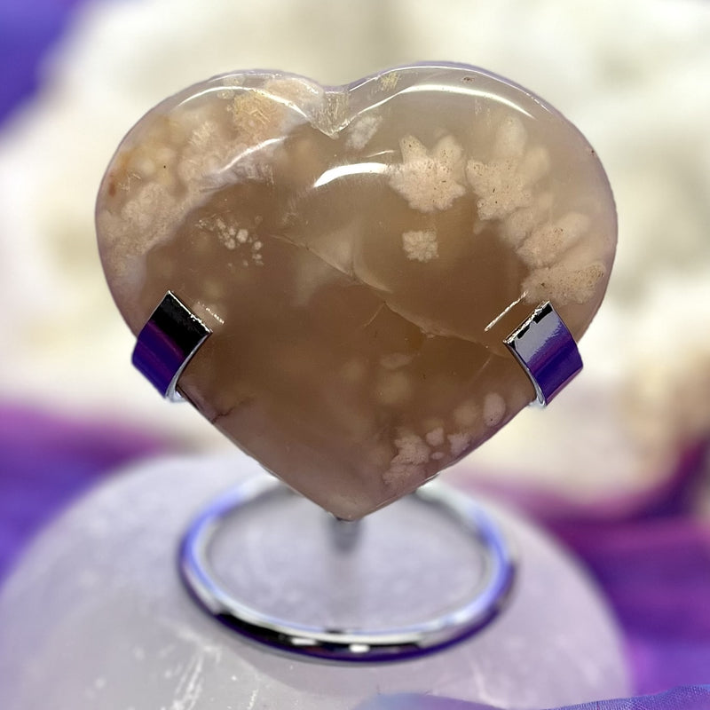 Flower Agate Heart with Stand 6.3 cm