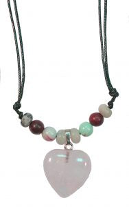 Necklace Rose Quartz Heart with Beads