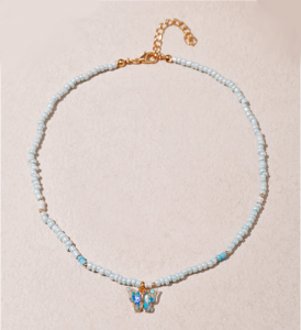 Necklace Butterfly Light Seed Beads Choker