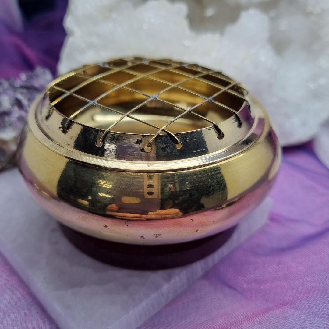 Charcoal Burner Brass with Wooden Base | Carpe Diem wtih Remi