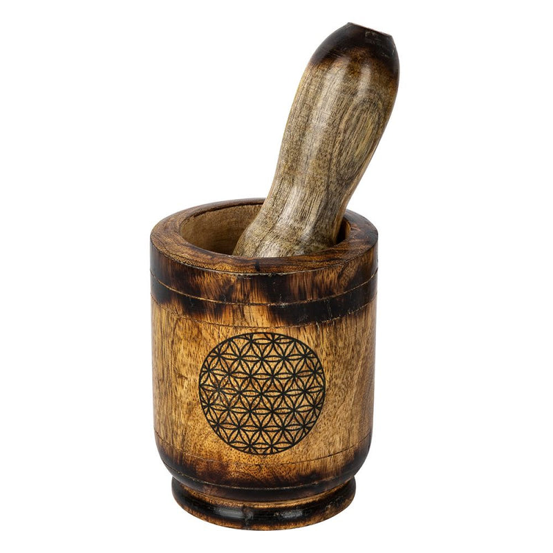 Mortar and Pestle Wooden with Flower of Life