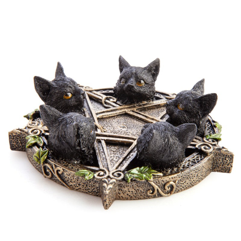 Incense Holder Black Pentacle Cats | Carpe Diem With Remi